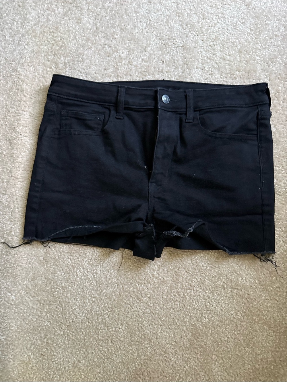 American Eagle Next Level Stretch Black Raw Hem Denim Shorts Size 12